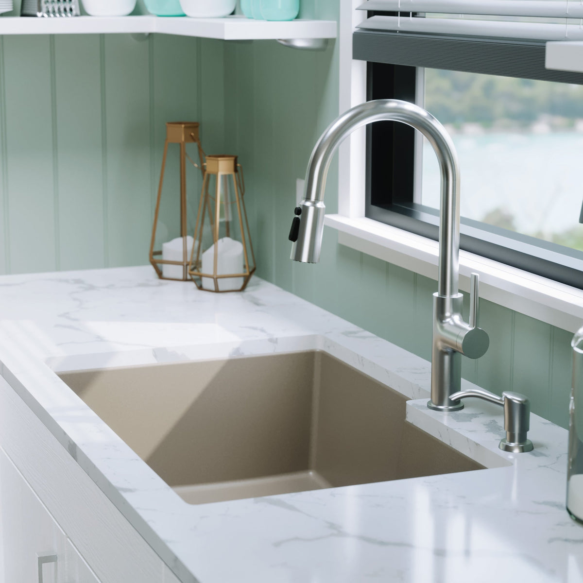32-1/4" Undermount Double Offset Bowl Quartz Composite Kitchen Sink In Concrete