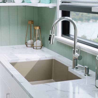 32-1/4" Undermount Double Offset Bowl Quartz Composite Kitchen Sink In Concrete
