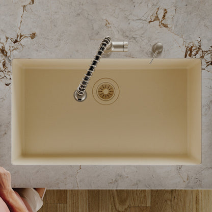 32-3/8" Undermount Large Single Bowl Quartz Composite Kitchen Sink In Bisque