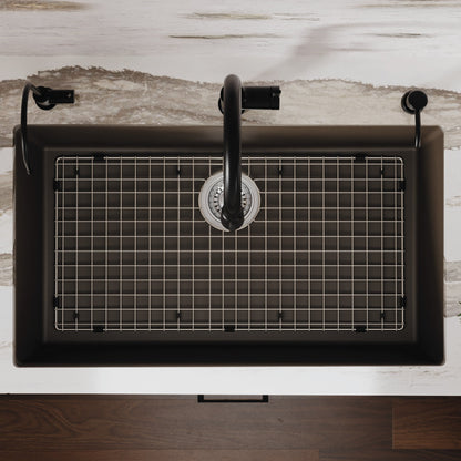 32-3/8" Undermount Large Single Bowl Quartz Composite Kitchen Sink Kit In Brown