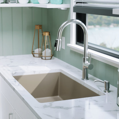 32-3/8" Undermount Large Single Bowl Quartz Composite Kitchen Sink In Concrete