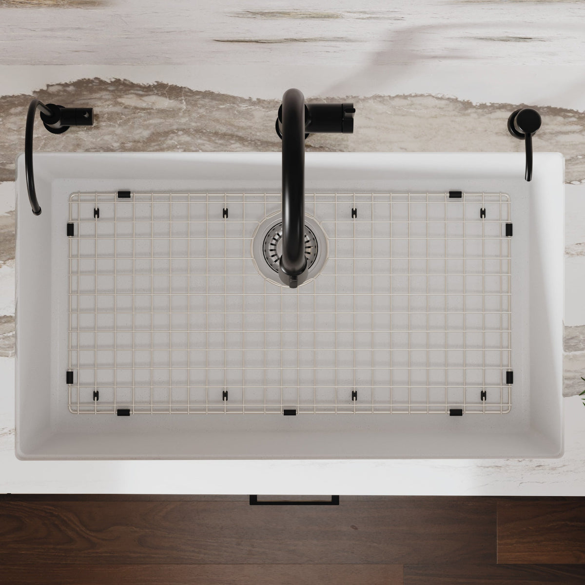 32-3/8" Undermount Large Single Bowl Quartz Composite Kitchen Sink Kit In White