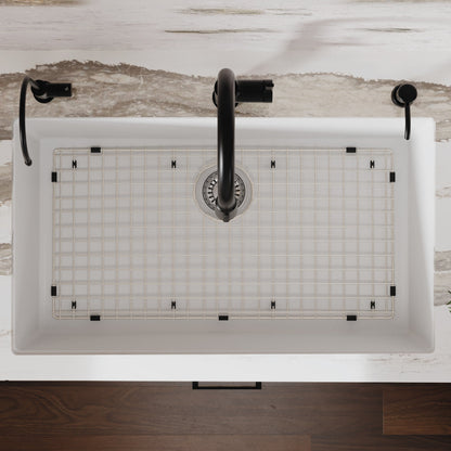 32-3/8" Undermount Large Single Bowl Quartz Composite Kitchen Sink Kit In White