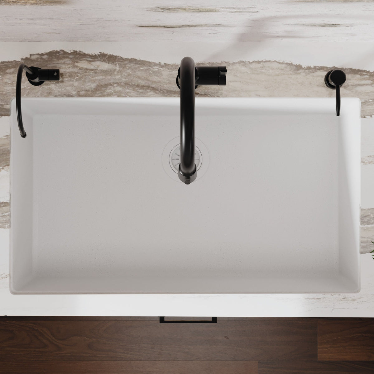 32-3/8" Undermount Large Single Bowl Quartz Composite Kitchen Sink In White