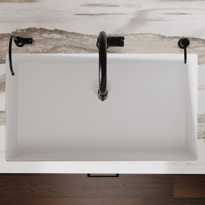 32-3/8" Undermount Large Single Bowl Quartz Composite Kitchen Sink In White