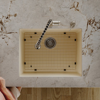 24-3/8" Undermount Single Bowl Quartz Composite Kitchen Sink Kit In Bisque