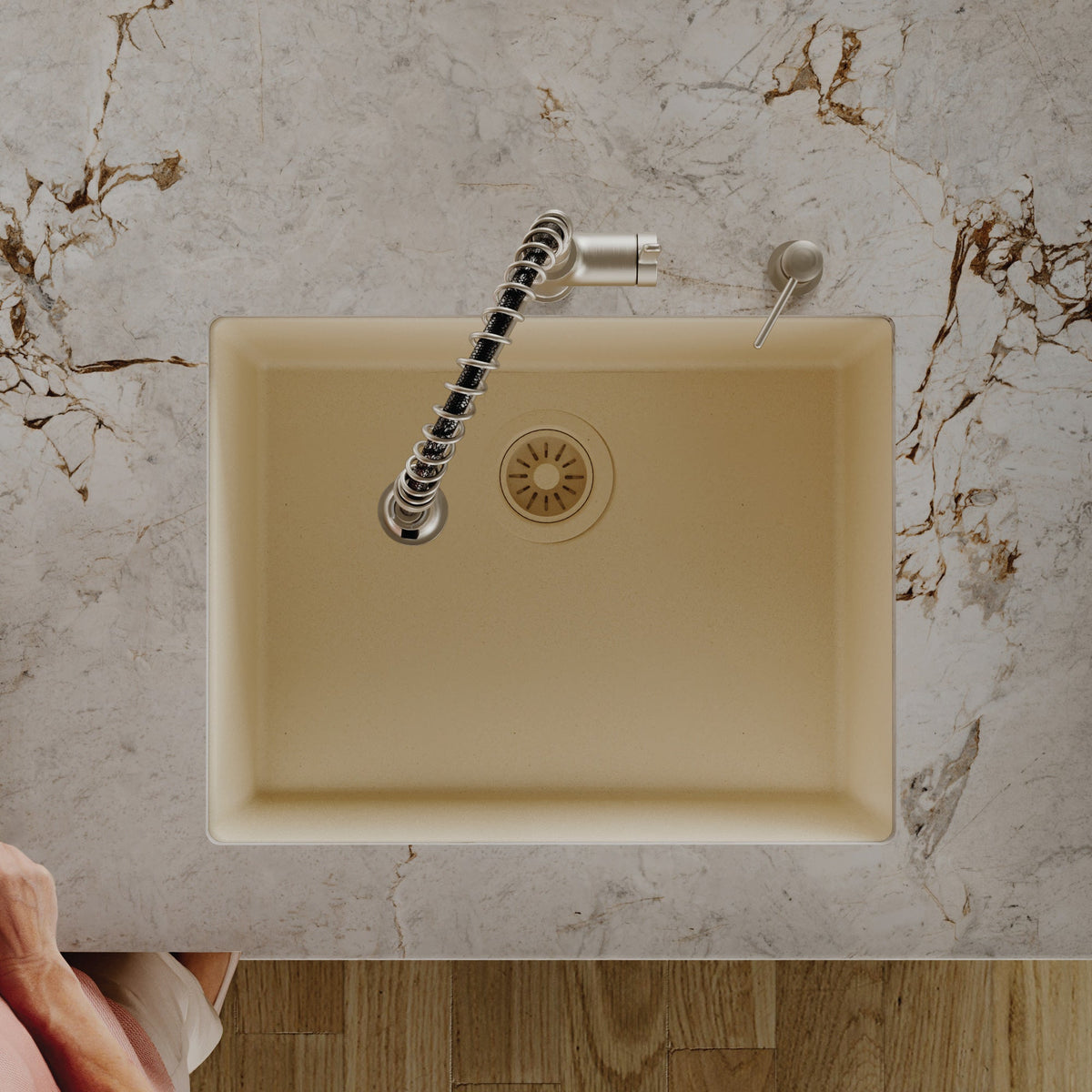 24-3/8" Undermount Single Bowl Quartz Composite Kitchen Sink In Bisque