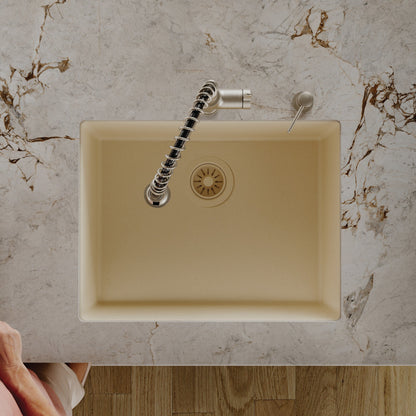 24-3/8" Undermount Single Bowl Quartz Composite Kitchen Sink In Bisque