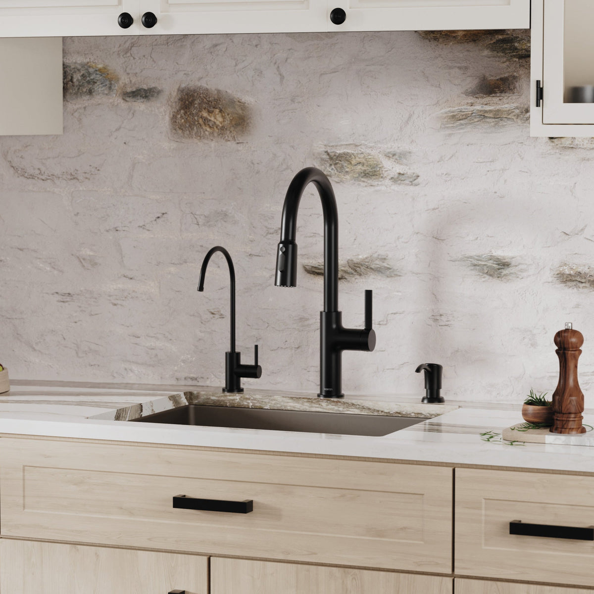24-3/8" Undermount Single Bowl Quartz Composite Kitchen Sink Kit In Brown