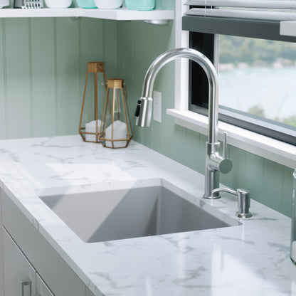 24-3/8" Undermount Single Bowl Quartz Composite Kitchen Sink In Grey