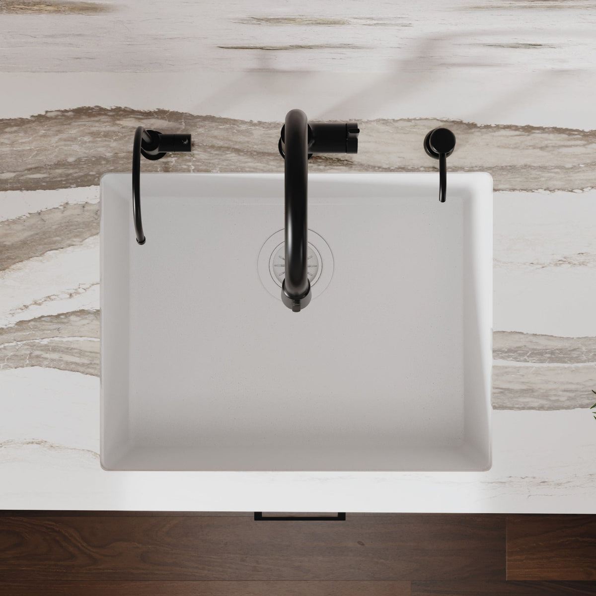 24-3/8" Undermount Single Bowl Quartz Composite Kitchen Sink In White
