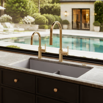 32-3/8" Undermount Double Equal Bowl Granite Kitchen Sink In Grey