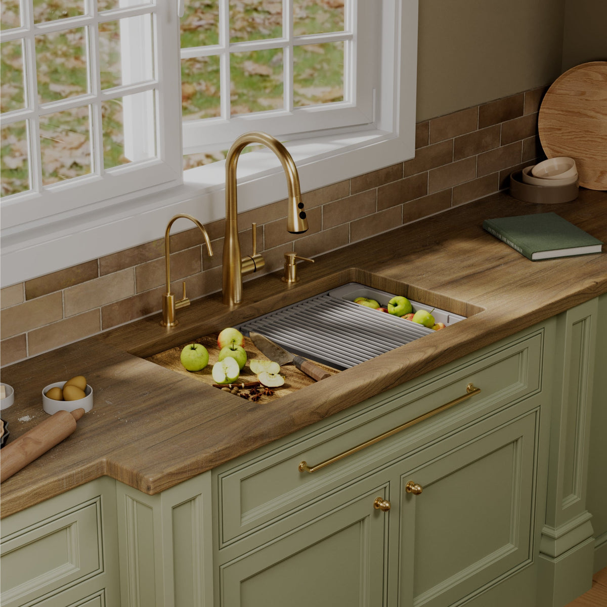 32" Undermount Double Bowl Quartz Kitchen Sink Kit In Grey