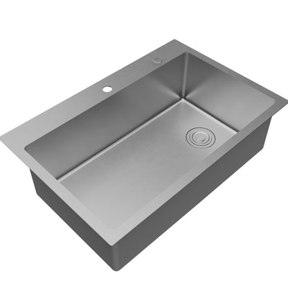 Fusion 33" Top Mount 16 Gauge Single Bowl Stainless Steel Sink with Accessories