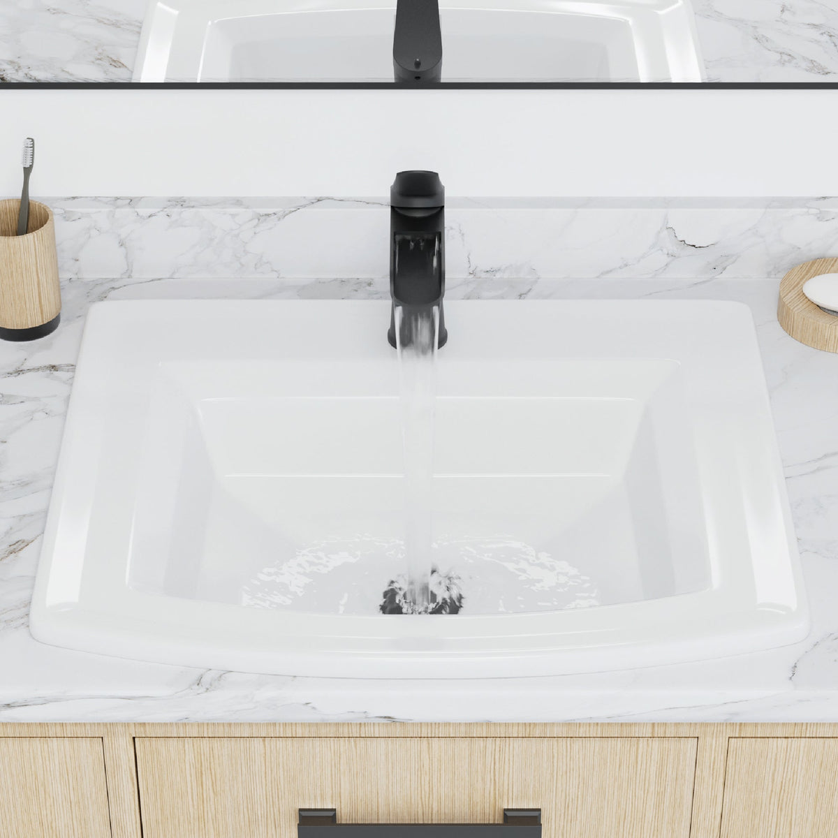 Valera 23" Curved Rectangular Top Mount Vitreous China Bathroom Sink In White