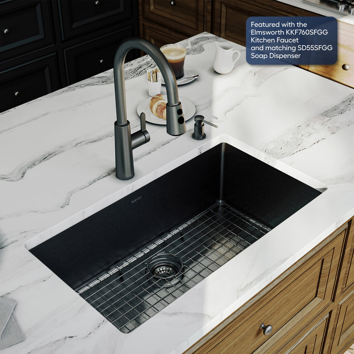 Elite 32" Undermount 16 Gauge Single Bowl Stainless Steel Kitchen Sink In Gunmetal Black
