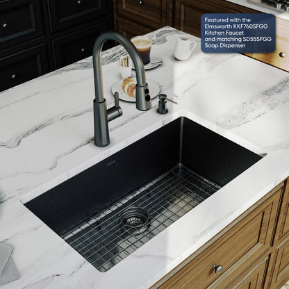 Elite 32" Undermount 16 Gauge Single Bowl Stainless Steel Kitchen Sink In Gunmetal Black