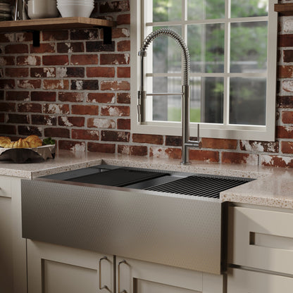 Matrix 33" Farmhouse Workstation 16 Gauge Single Bowl Stainless Steel Kitchen Sink with Accessories