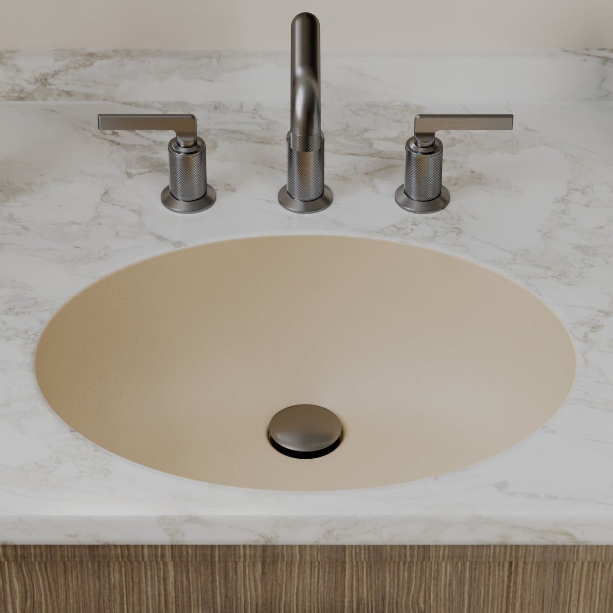 19" Seamless Undermount Quartz Composite Bathroom Sink In Bisque