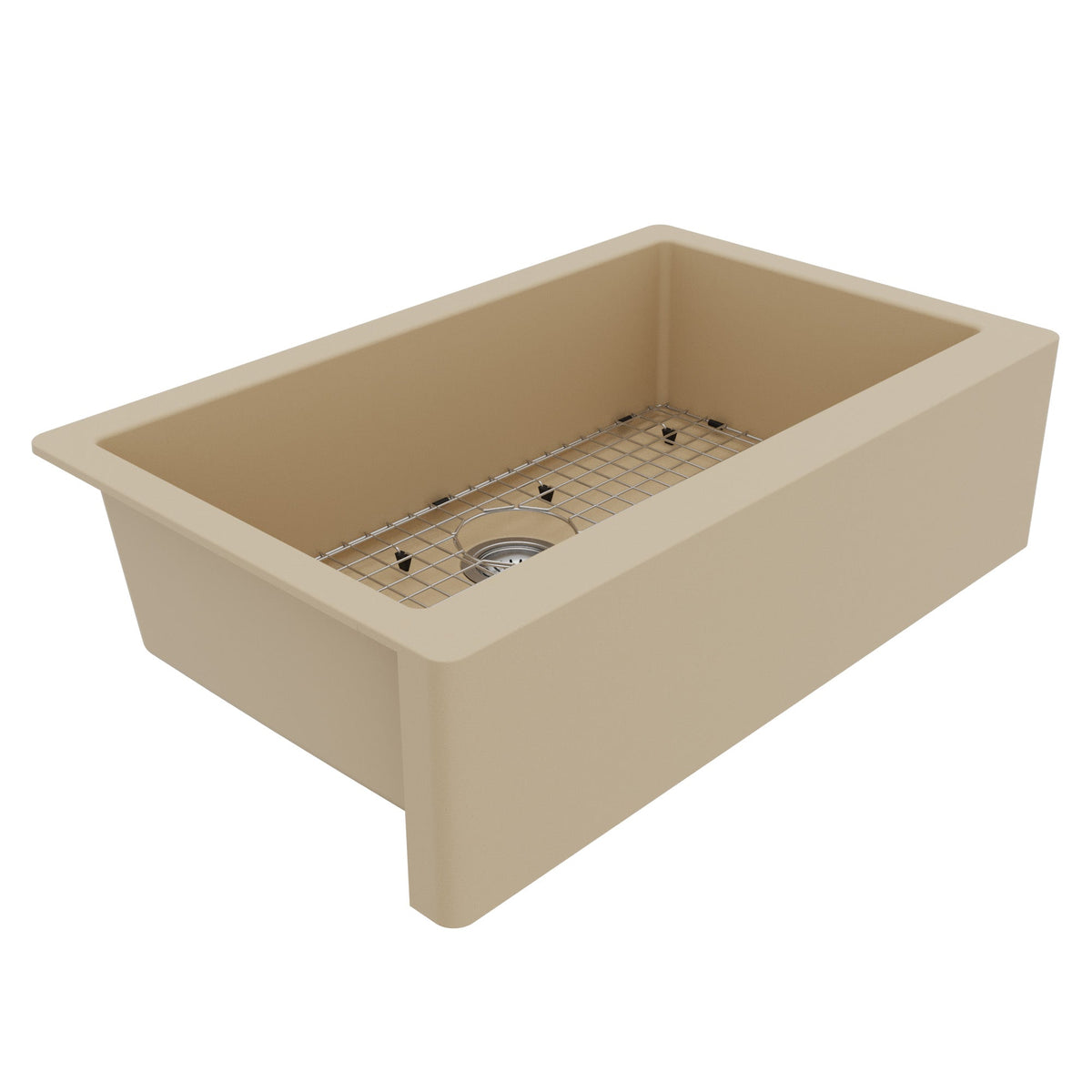 Farmhouse/Apron-Front Quartz Composite 34" Single Bowl Kitchen Sink Kit In Bisque
