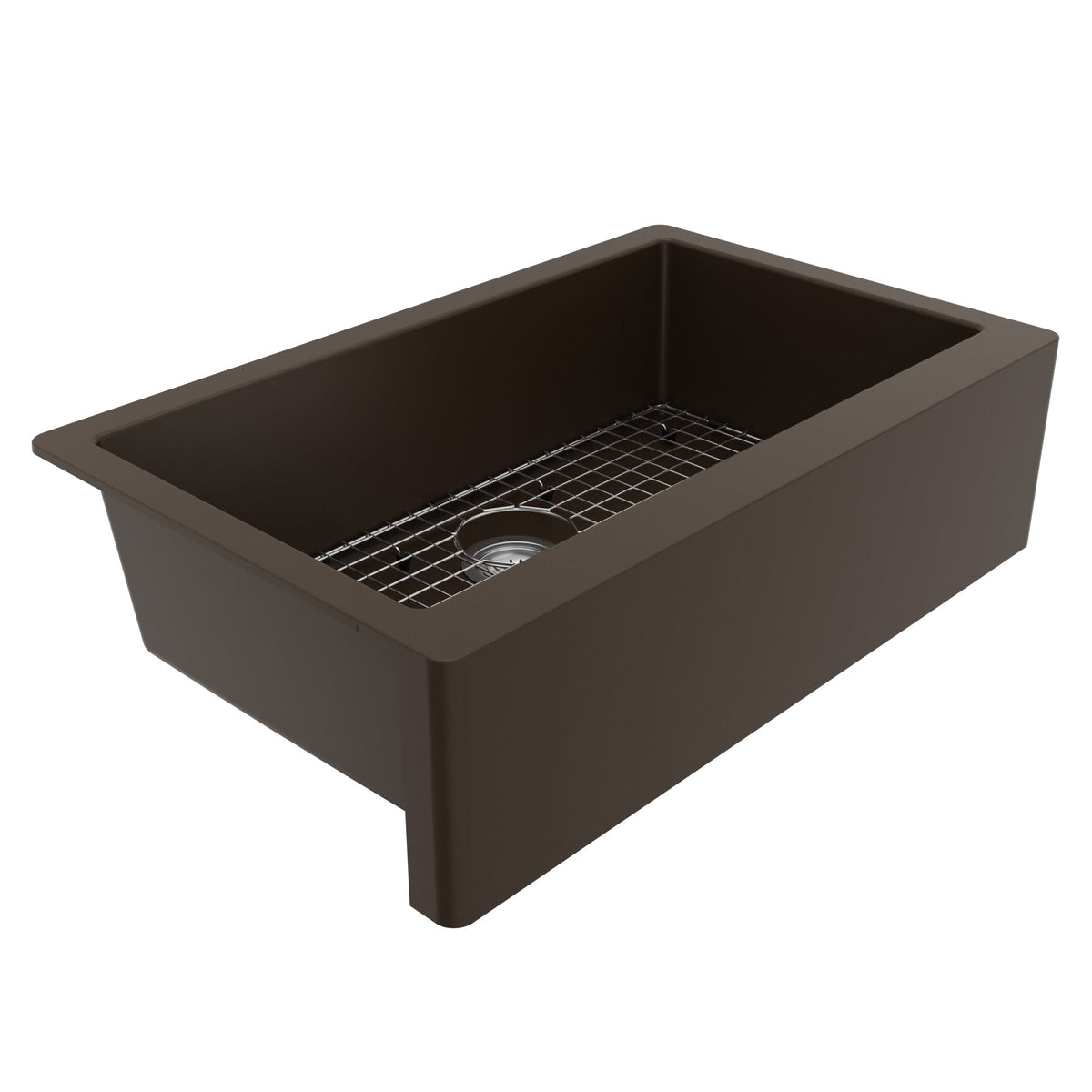 34" Farmhouse Large Single Bowl Quartz Composite Kitchen Sink Kit In Brown