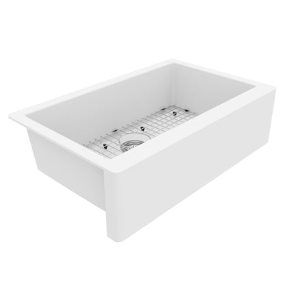 34" Farmhouse Large Single Bowl Quartz Composite Kitchen Sink Kit In White