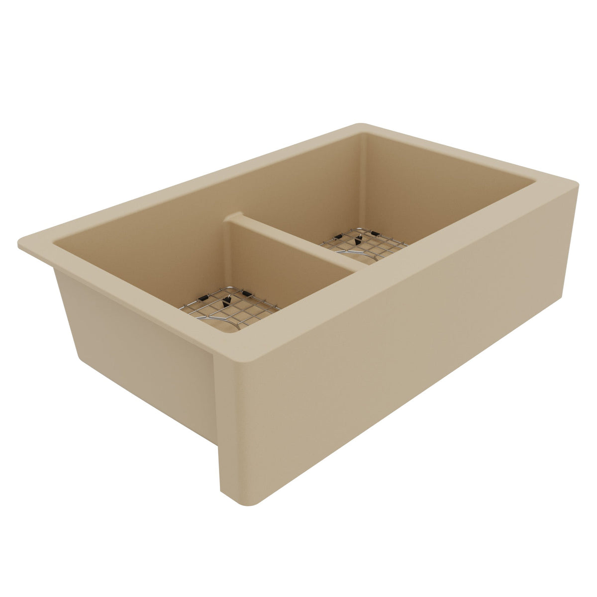 34" Farmhouse Double Equal Bowl Quartz Composite Kitchen Sink Kit In Bisque