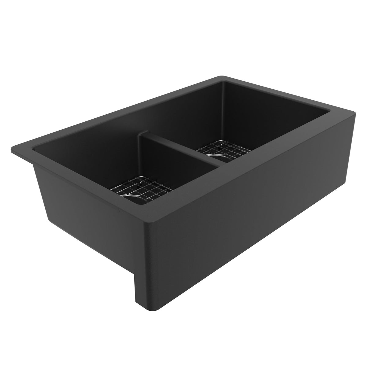 34" Farmhouse Double Equal Bowl Quartz Composite Kitchen Sink Kit In Black