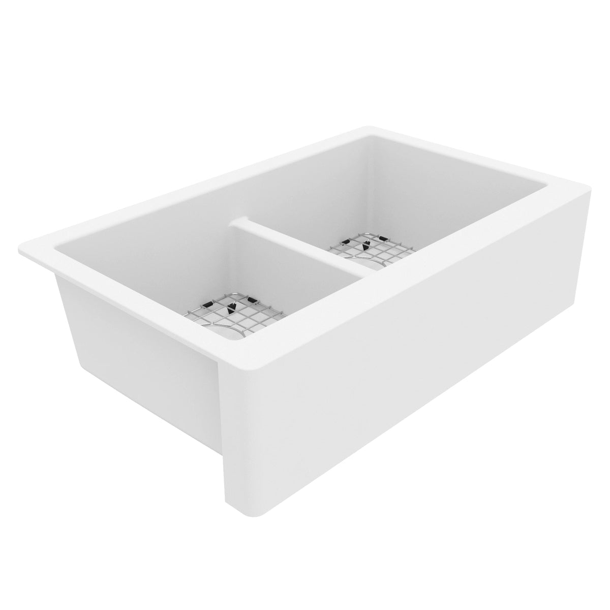 34" Farmhouse Double Equal Bowl Quartz Composite Kitchen Sink Kit In White