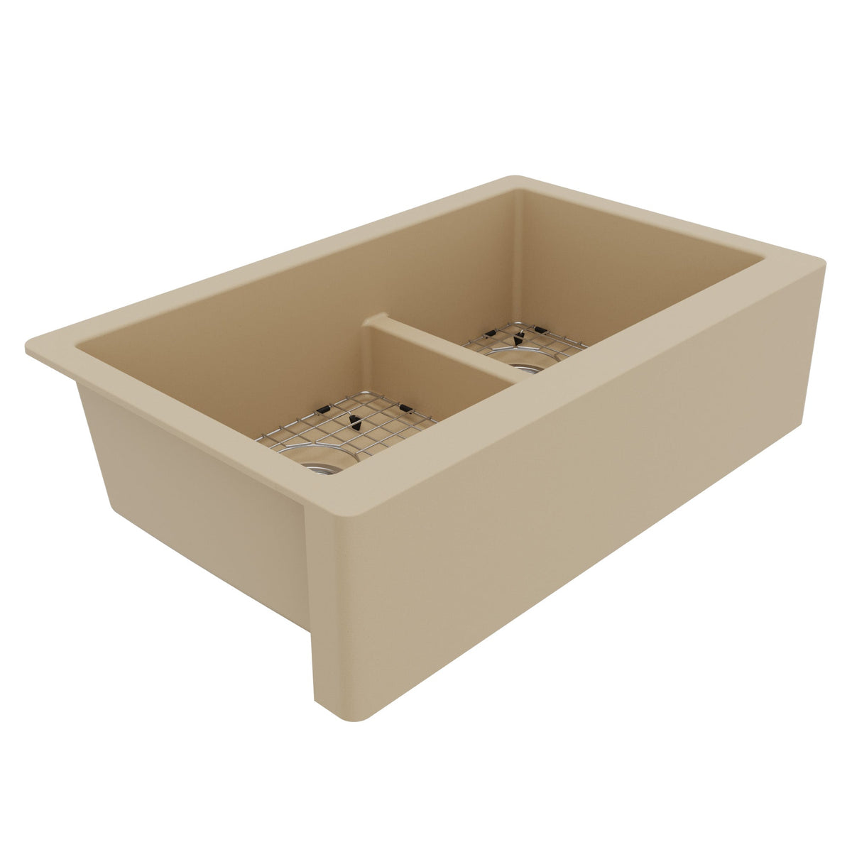 34" Farmhouse Double Offset Bowl Quartz Composite Kitchen Sink Kit In Bisque