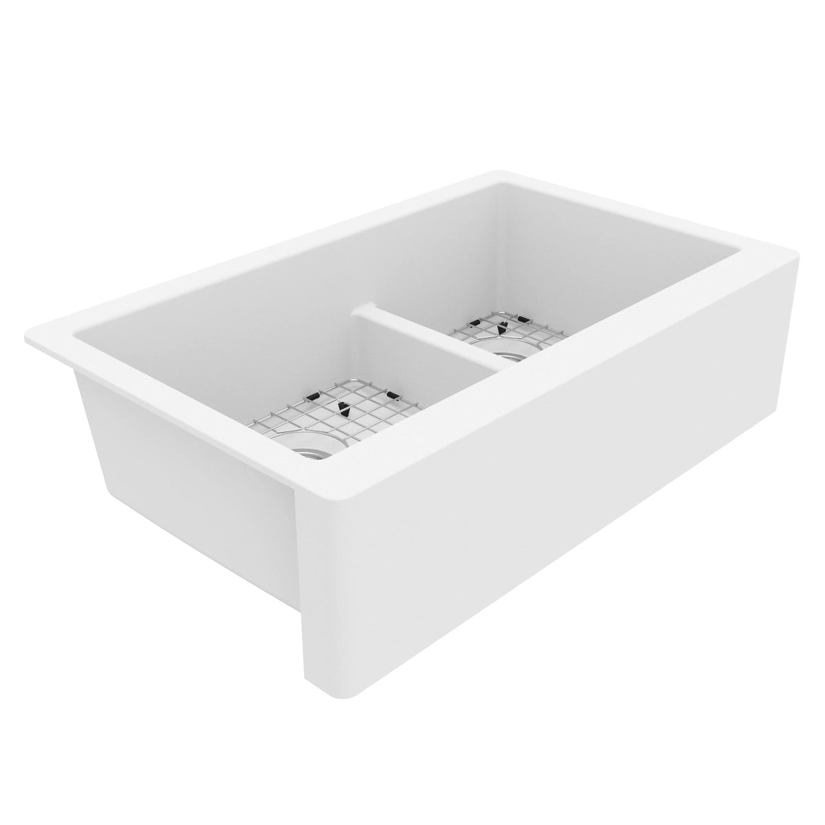 34" Farmhouse Double Offset Bowl Quartz Composite Kitchen Sink Kit In White