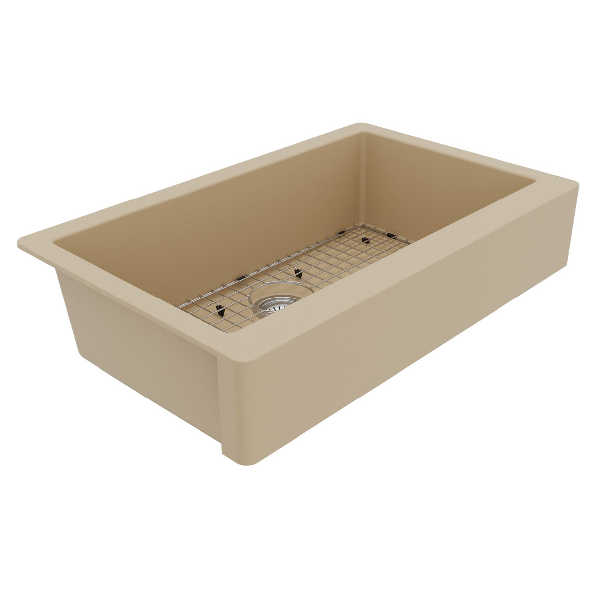 34"" Retrofit Farmhouse Large Single Bowl Quartz Composite Kitchen Sink Kit In Bisque