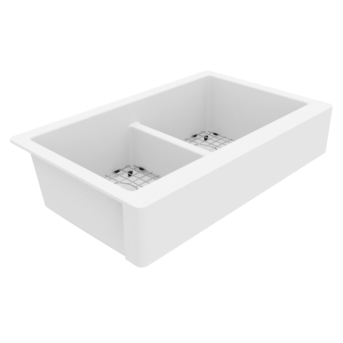 34" Retrofit Farmhouse Double Equal Bowl Quartz Composite Kitchen Sink Kit In White