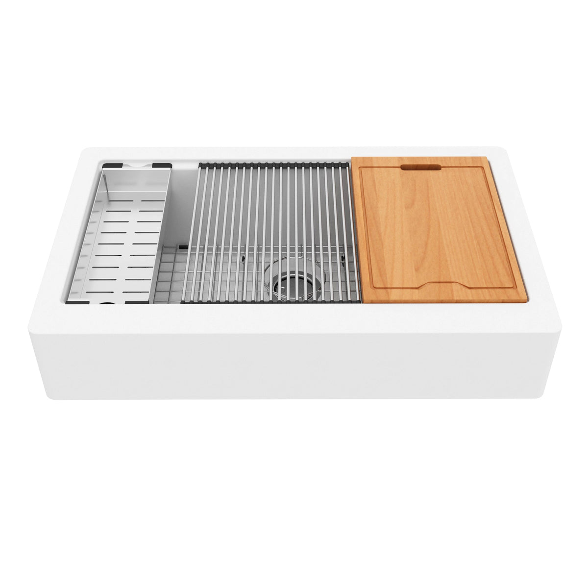 34" Retrofit Farmhouse Large Single Bowl Quartz Composite Workstation Kitchen Sink In White