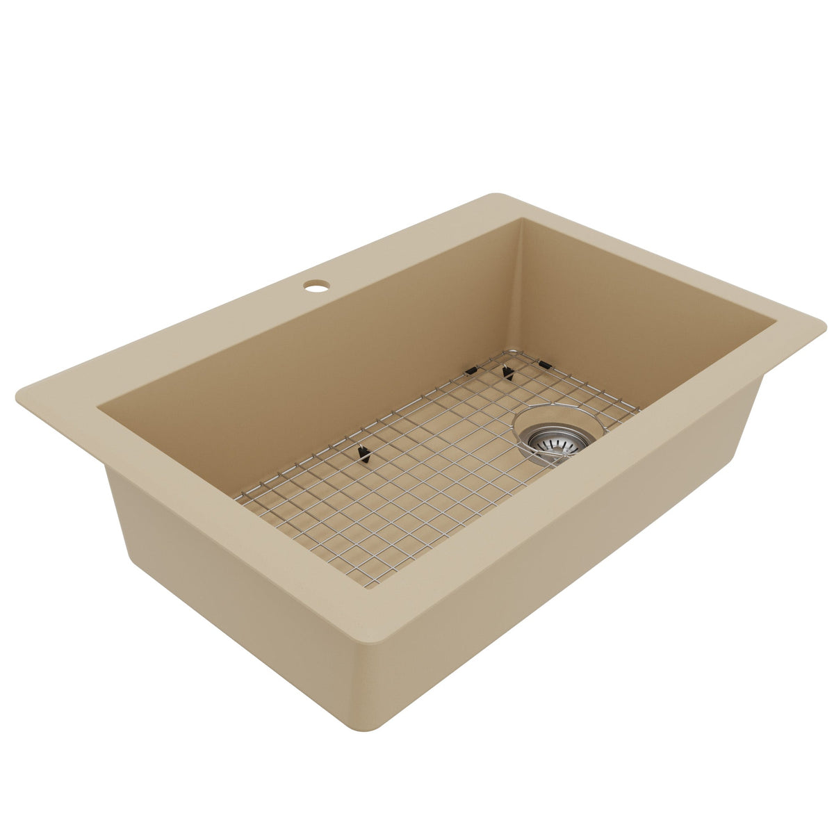 33" Top Mount Large Single Bowl Quartz Composite Kitchen Sink Kit In Bisque