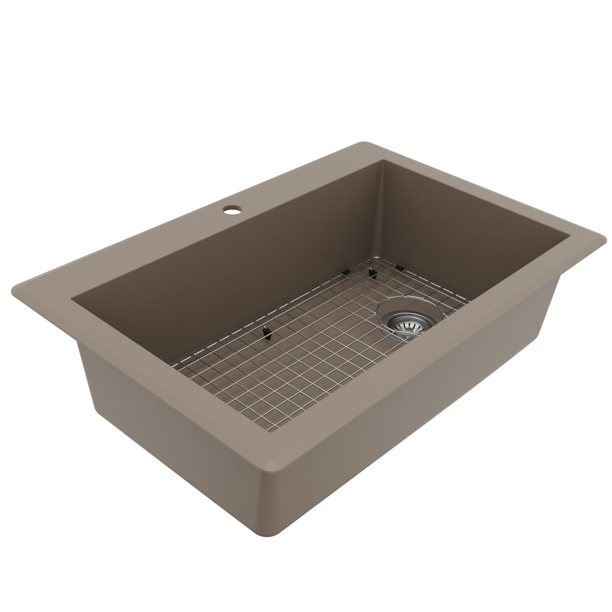 33" Top Mount Large Single Bowl Quartz Composite Kitchen Sink Kit In Concrete