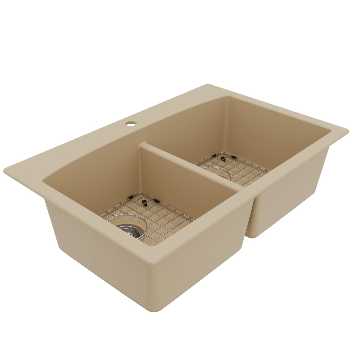 33" Top Mount Double Equal Bowl Quartz Composite Kitchen Sink Kit In Bisque