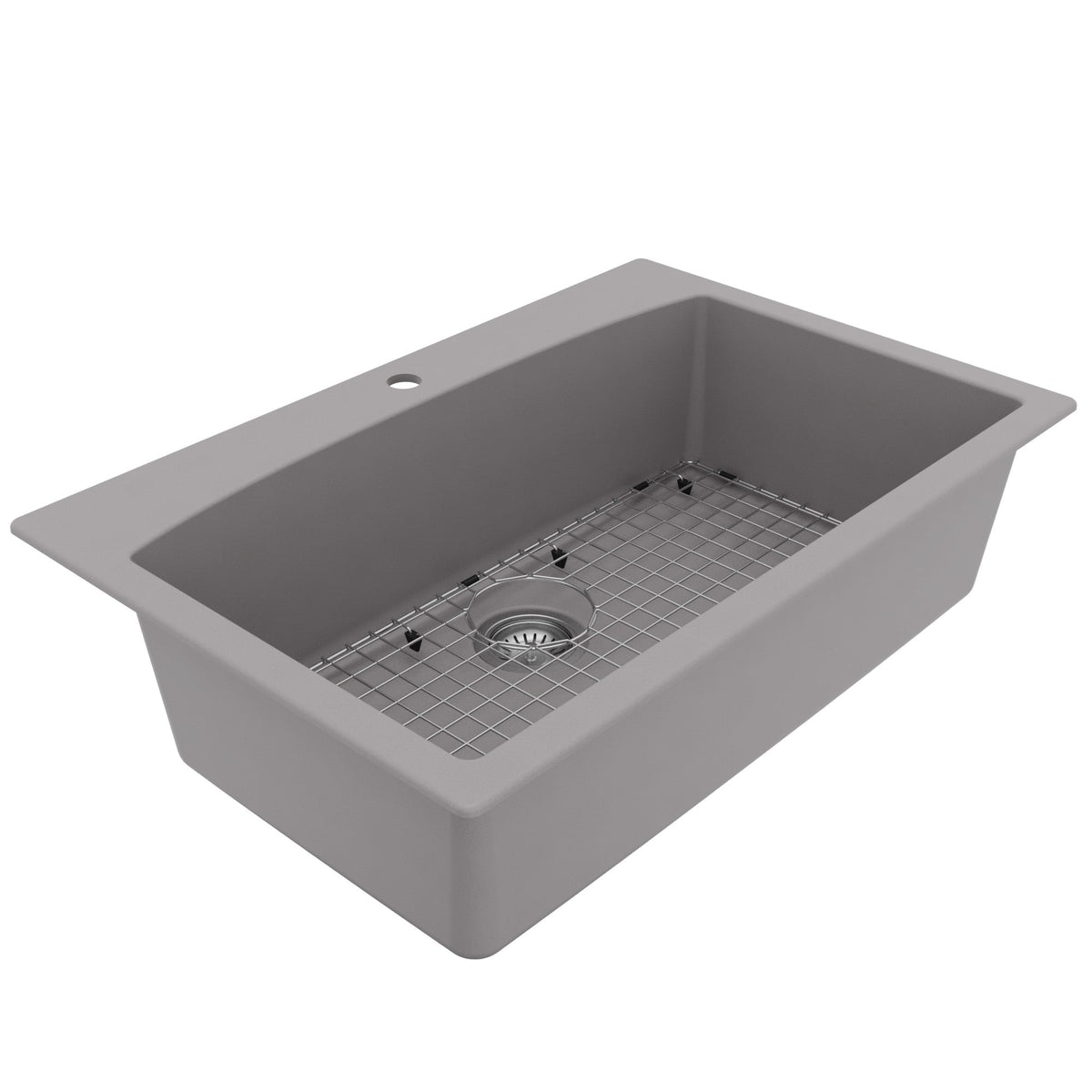 33" Top Mount Large Single Bowl Quartz Composite Kitchen Sink Kit Grey
