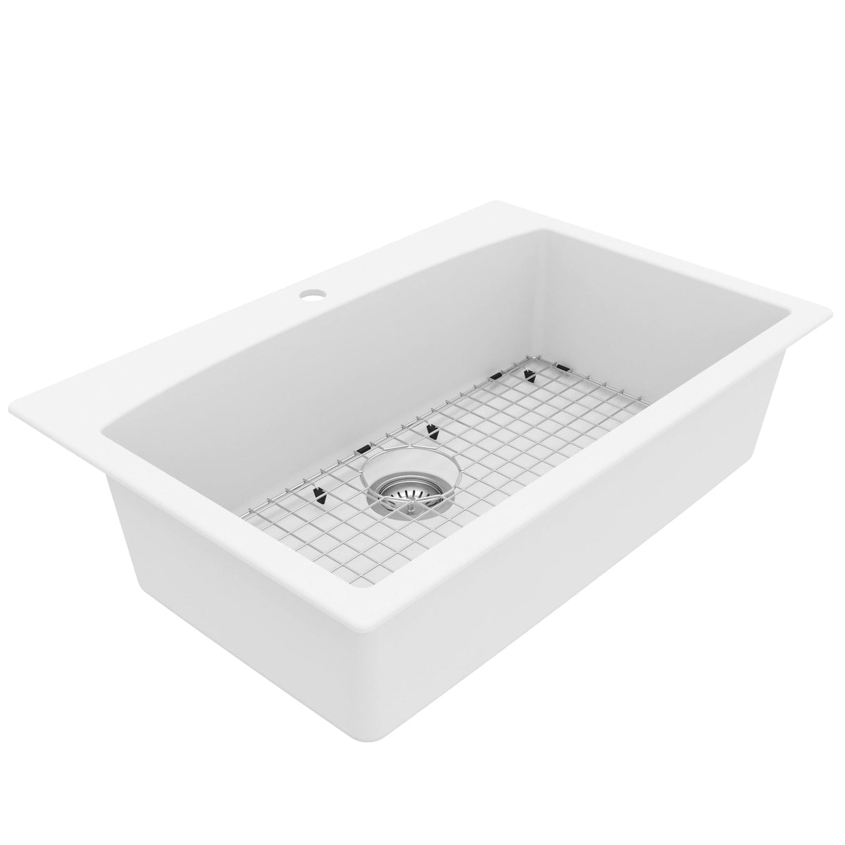 33" Top Mount Large Single Bowl Quartz Composite Kitchen Sink Kit White