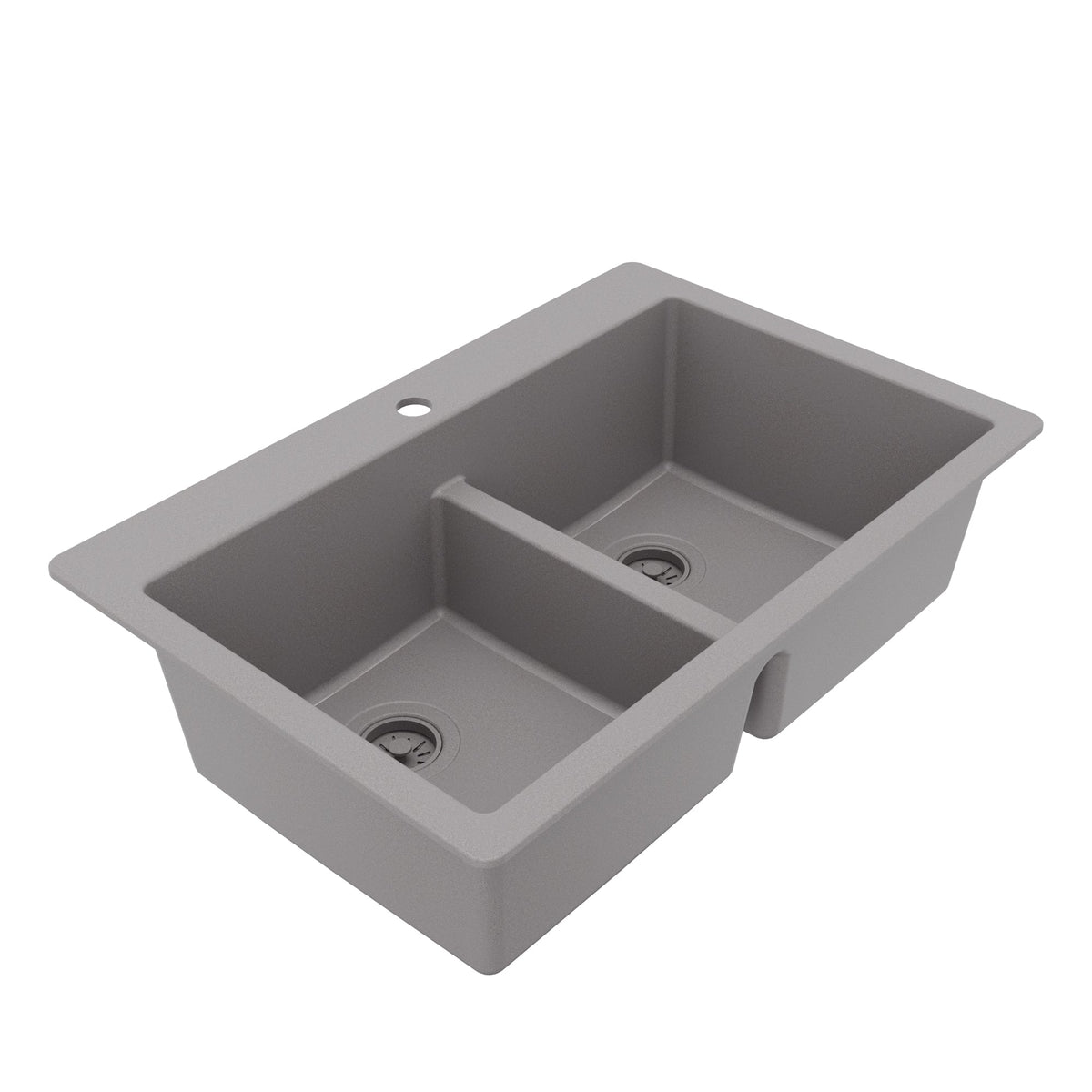 33" Top Mount Double Bowl Quartz Composite Kitchen Sink In Grey