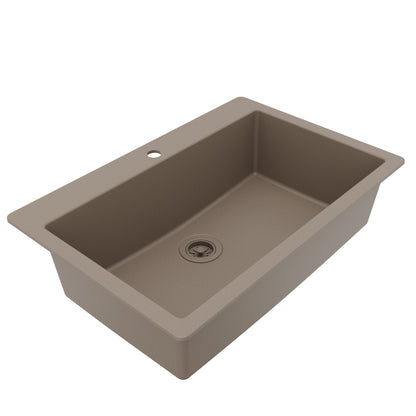33" Top Mount Large Single Bowl Quartz Composite Kitchen Sink In Concrete