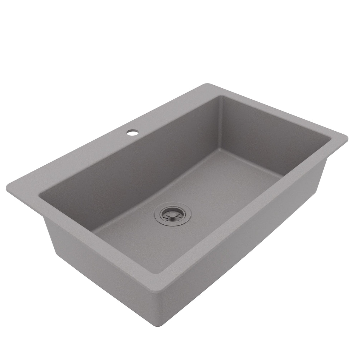 33" Top Mount Large Single Bowl Quartz Composite Kitchen Sink In Grey