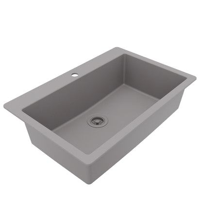 33" Top Mount Large Single Bowl Quartz Composite Kitchen Sink In Grey