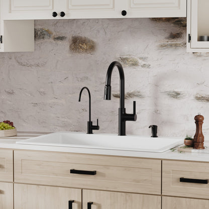 33" Top Mount Large Single Bowl Quartz Composite Kitchen Sink Kit In White