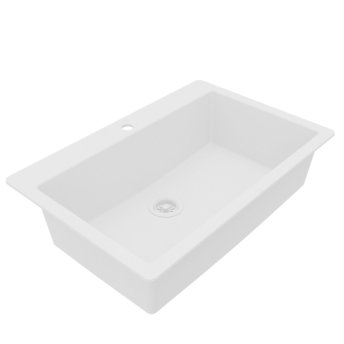33" Top Mount Single Bowl Quartz Composite Kitchen Sink In White