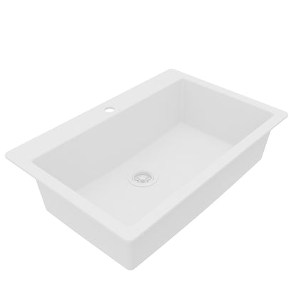 33" Top Mount Single Bowl Quartz Composite Kitchen Sink In White