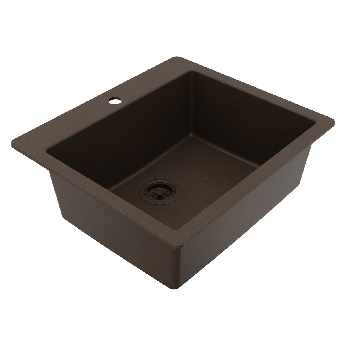 25" Top Mount Single Bowl Quartz Composite Kitchen Sink In Brown