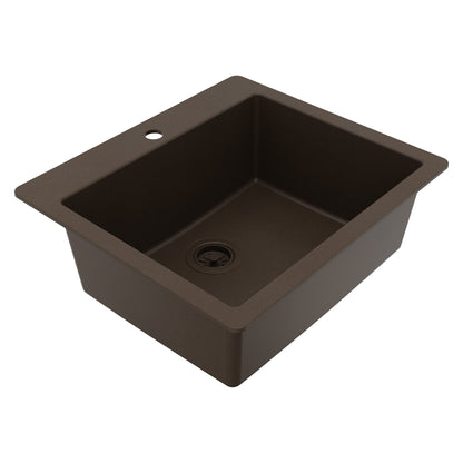25" Top Mount Single Bowl Quartz Composite Kitchen Sink In Brown