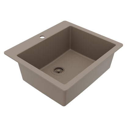 25" Top Mount Single Bowl Quartz Composite Kitchen Sink In Concrete