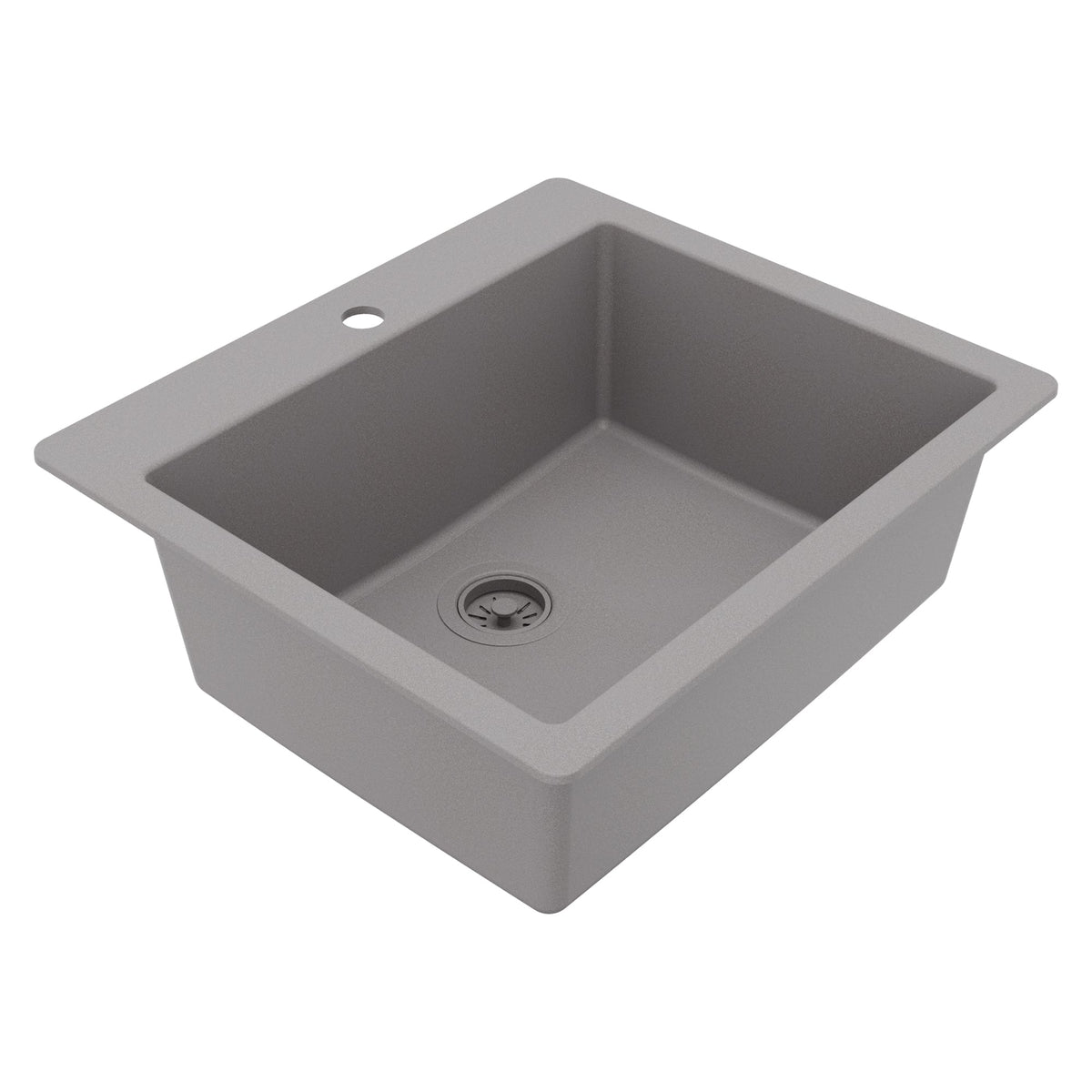 25" Top Mount Single Bowl Quartz Composite Kitchen Sink In Grey